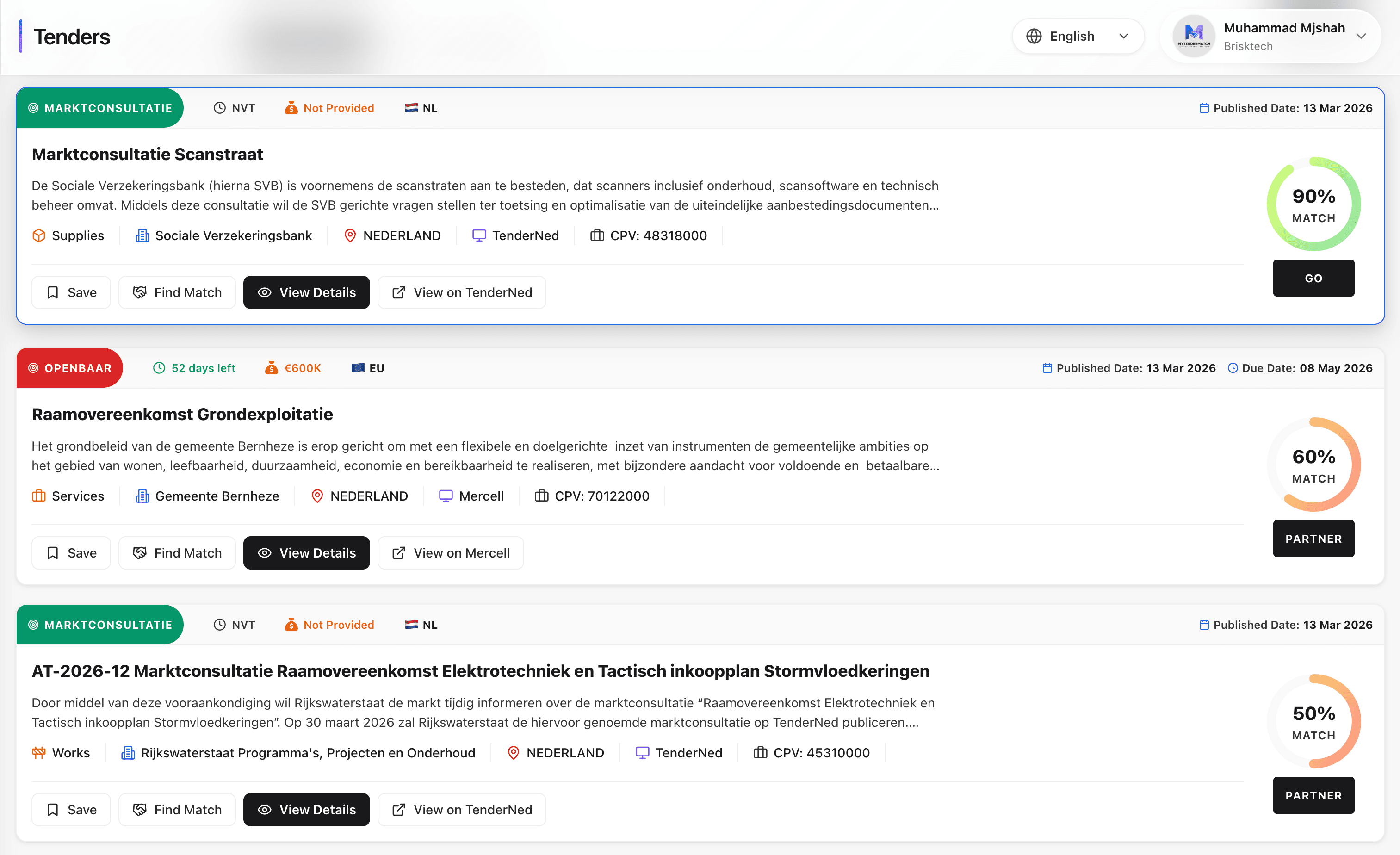 MyTenderMatch tender page preview